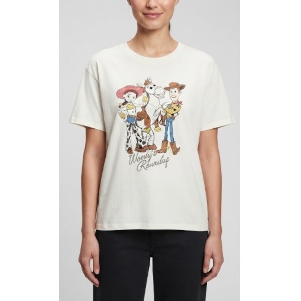 Disney‎ Womens Cream Pixar Toy Story Woodys Roundup Graphic T-Shirt Size Small